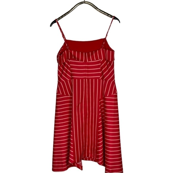 BANANA REPUBLIC STRIPED RED SQUARE NECK SPAGHETTI STRAP HANDKERCHIEF HEM DRESS - Picture 3 of 14